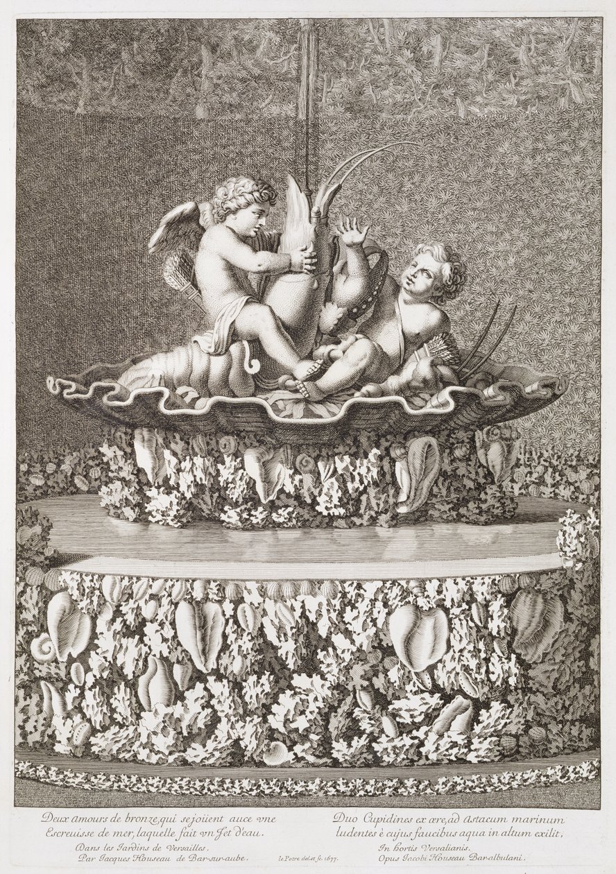 Springvand med to amoriner, der rider på en krebs, designet af Jacques Houseau, i Versailles, 1677 af Jean Lepautre