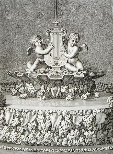 To amoriner, der holder en lyre, et springvand i Versailles af Jean Lepautre