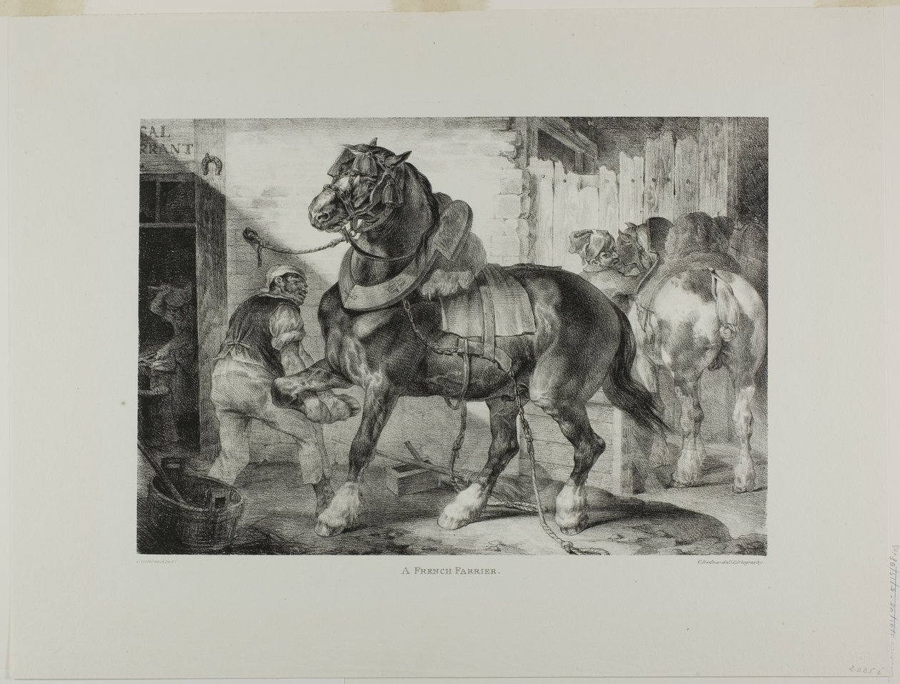 En fransk hovslager, planche 12 fra Forskellige motiver tegnet fra livet og på sten (Den engelske suite) af Jean Louis André Théodore Géricault