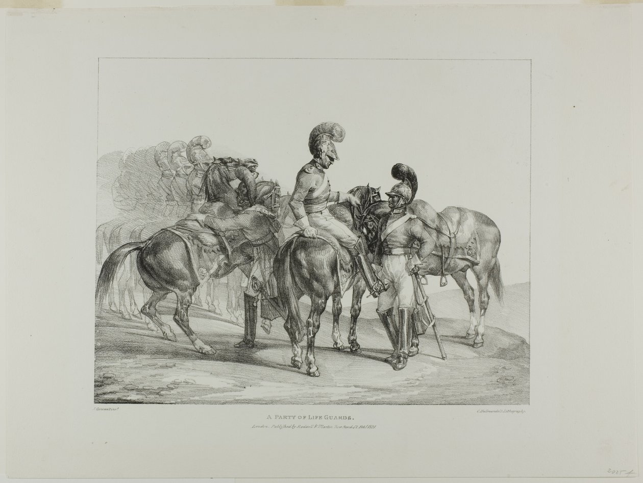 A Party of Life Guards, plade 5 fra Various Subjects Drawn from Life and on Stone (The English Suite) af Jean Louis André Théodore Géricault