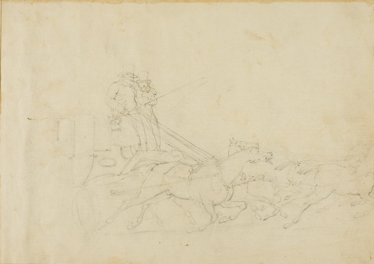 Vogn trukket af fire galoperende heste af Jean Louis André Théodore Géricault