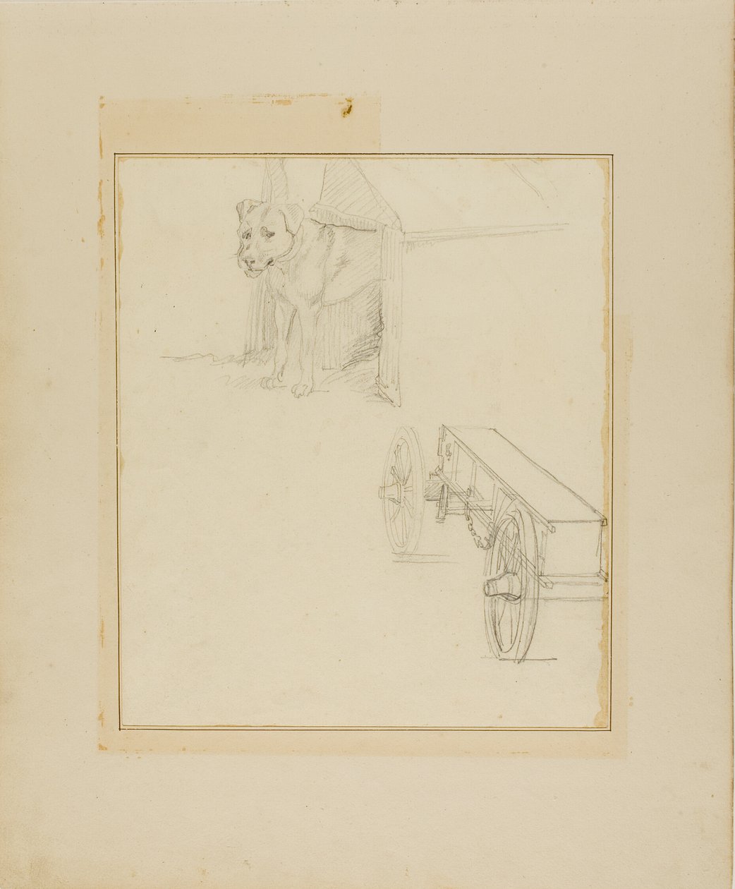 Hund i hundehus og studie af en ammunitionsvogn af Jean Louis André Théodore Géricault
