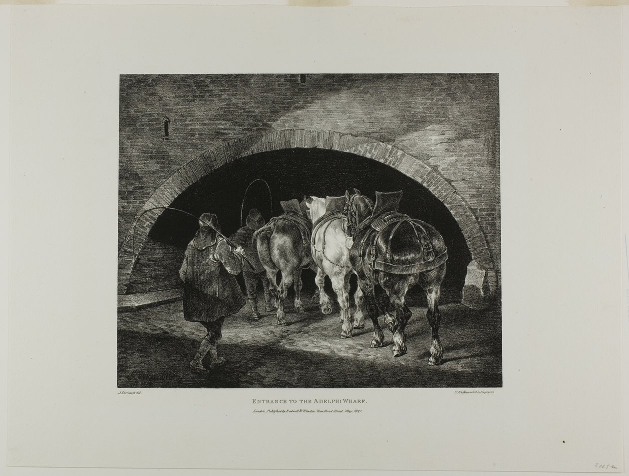 Indgang til Adelphi Wharf, plade 11 fra Various Subjects Drawn from Life and on Stone (The English Suite) af Jean Louis André Théodore Géricault