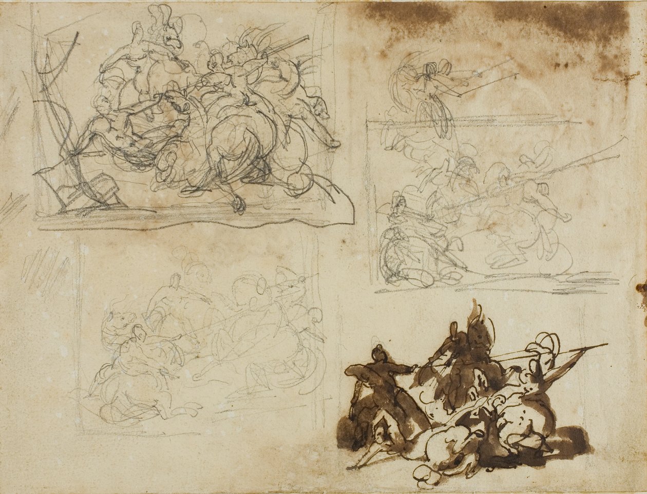 Fire skitser til et kavalerislag af Jean Louis André Théodore Géricault