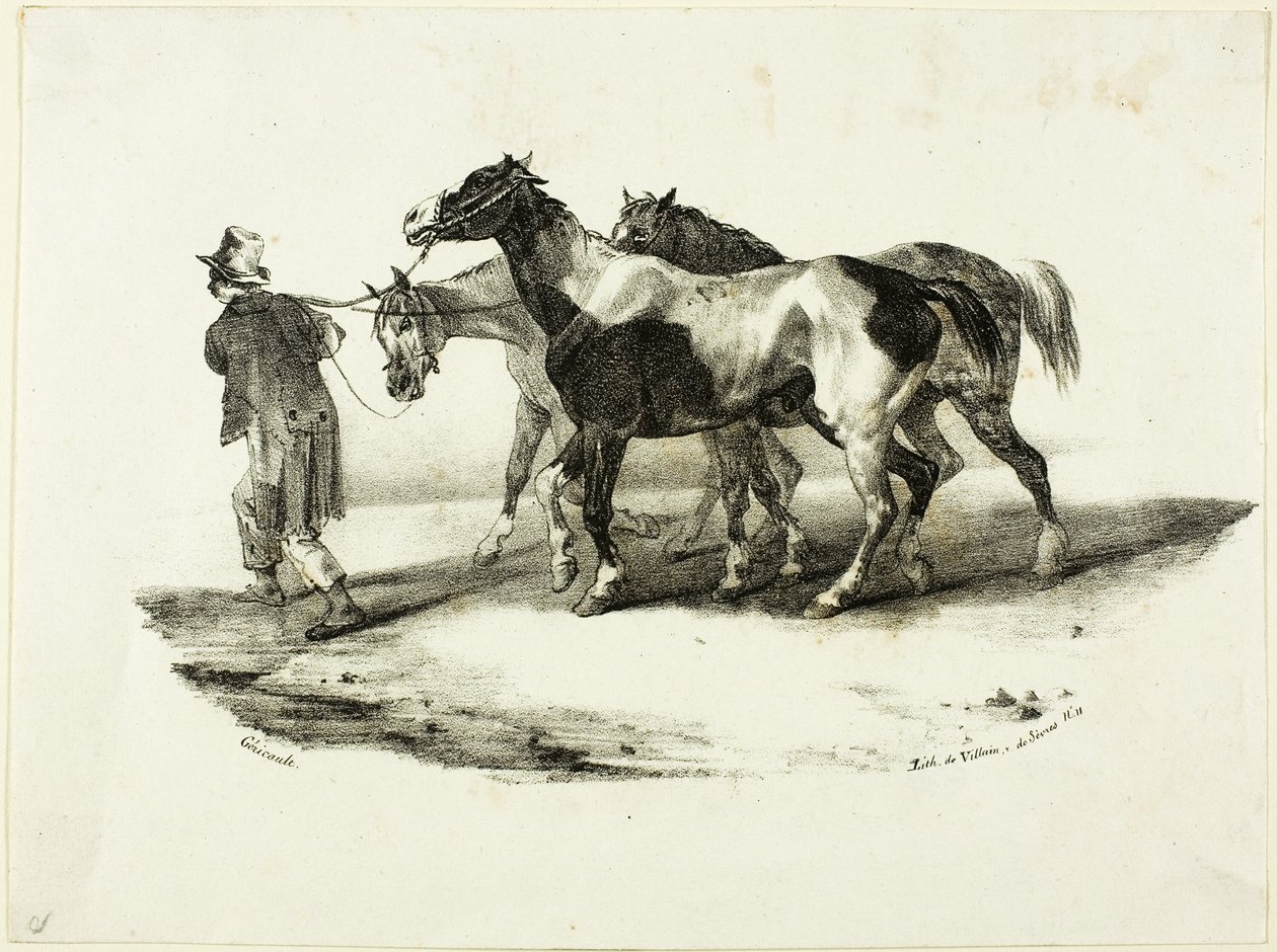 Heste bliver ført til skindet af Jean Louis André Théodore Géricault