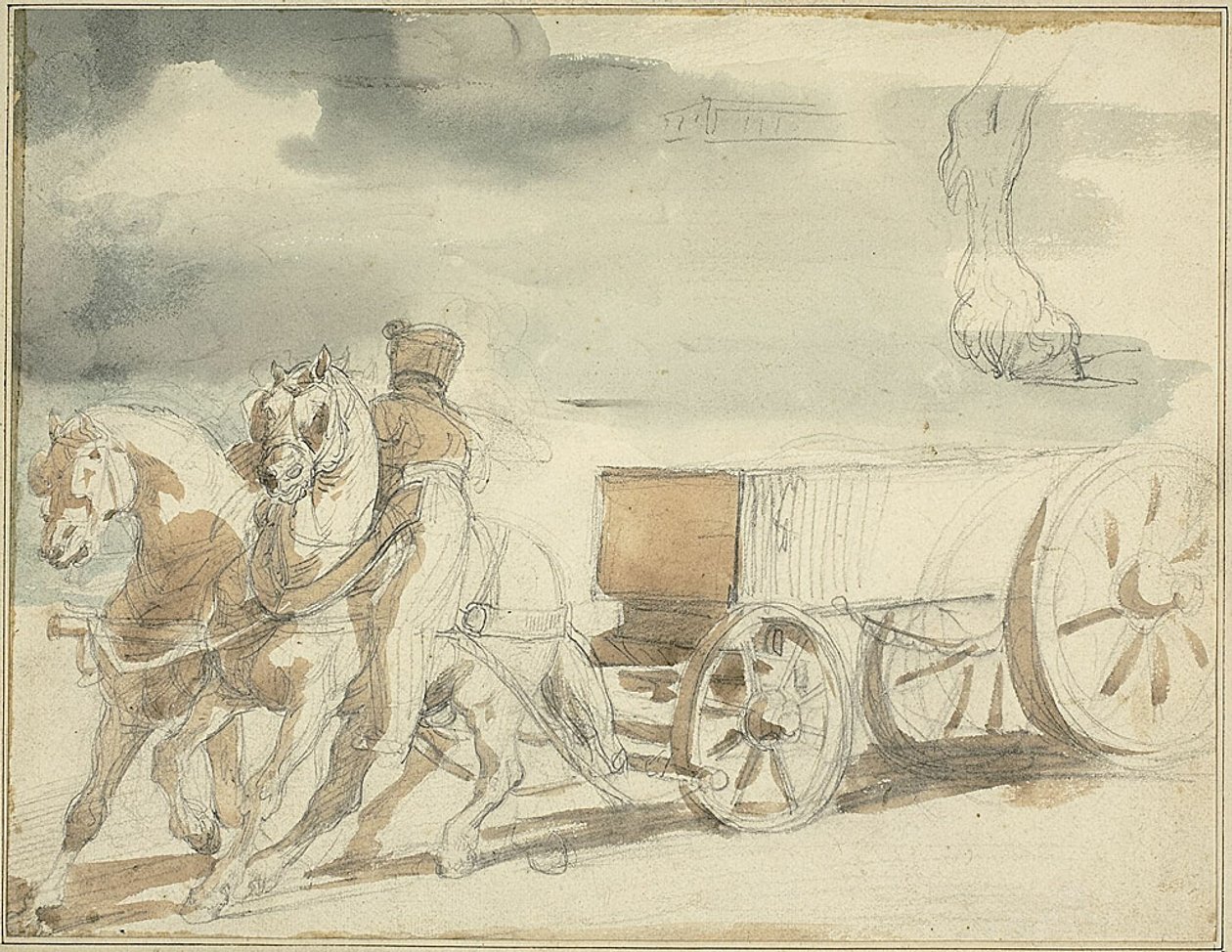 Ammunitionsvogn trukket af to heste af Jean Louis André Théodore Géricault