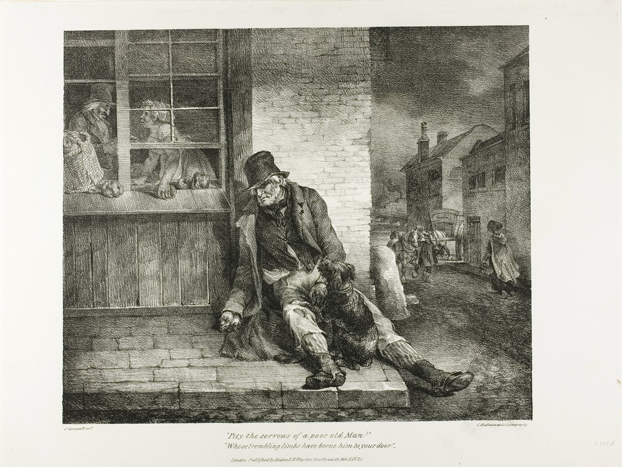 Pity the Sorrows of a Poor Old Man!... plate 2 from Various Subjects Drawn from Life and on Stone (The English Suite) af Jean Louis André Théodore Géricault