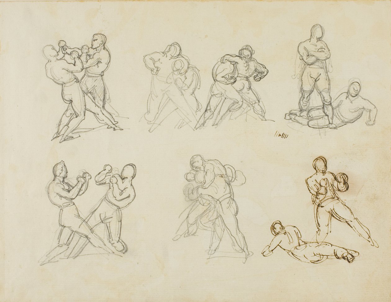Syv skitser af par af boksere af Jean Louis André Théodore Géricault