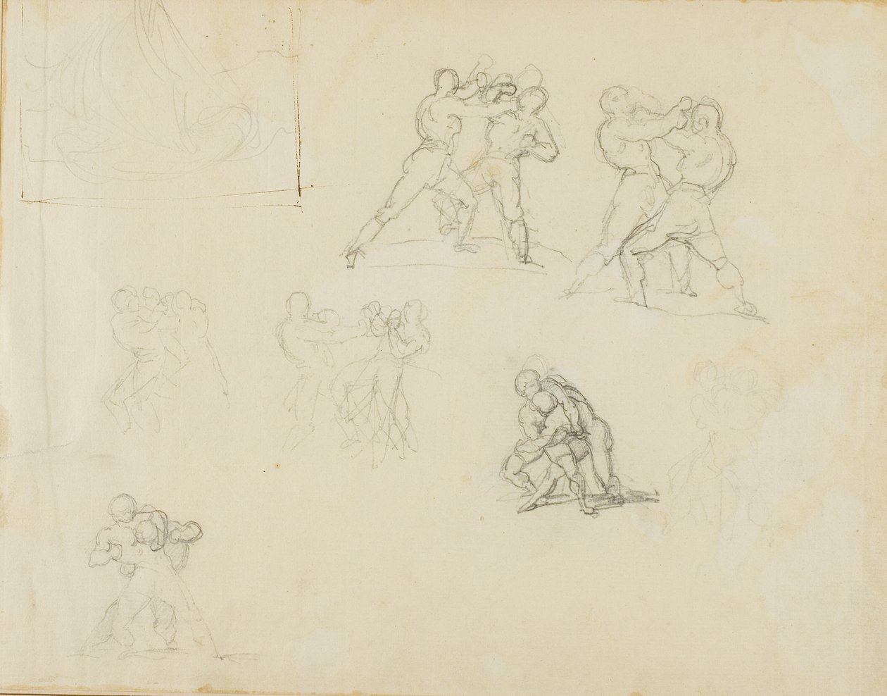 Syv skitser af par af boksere eller brydere af Jean Louis André Théodore Géricault