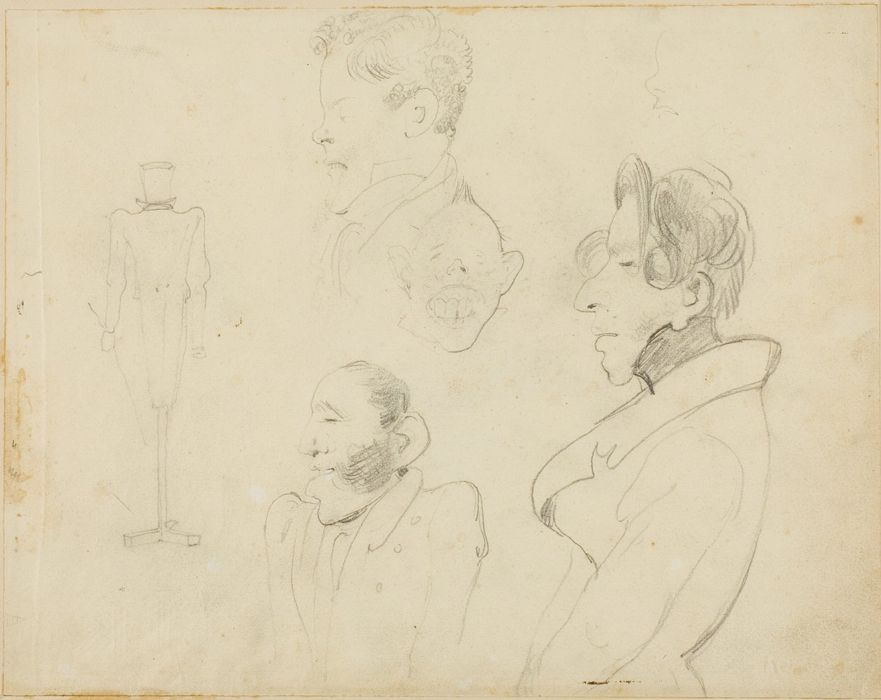 Ark med karikaturer af Jean Louis André Théodore Géricault