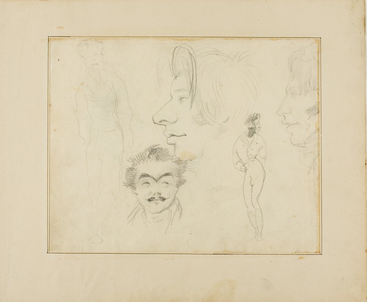 Ark med karikaturer af Jean Louis André Théodore Géricault