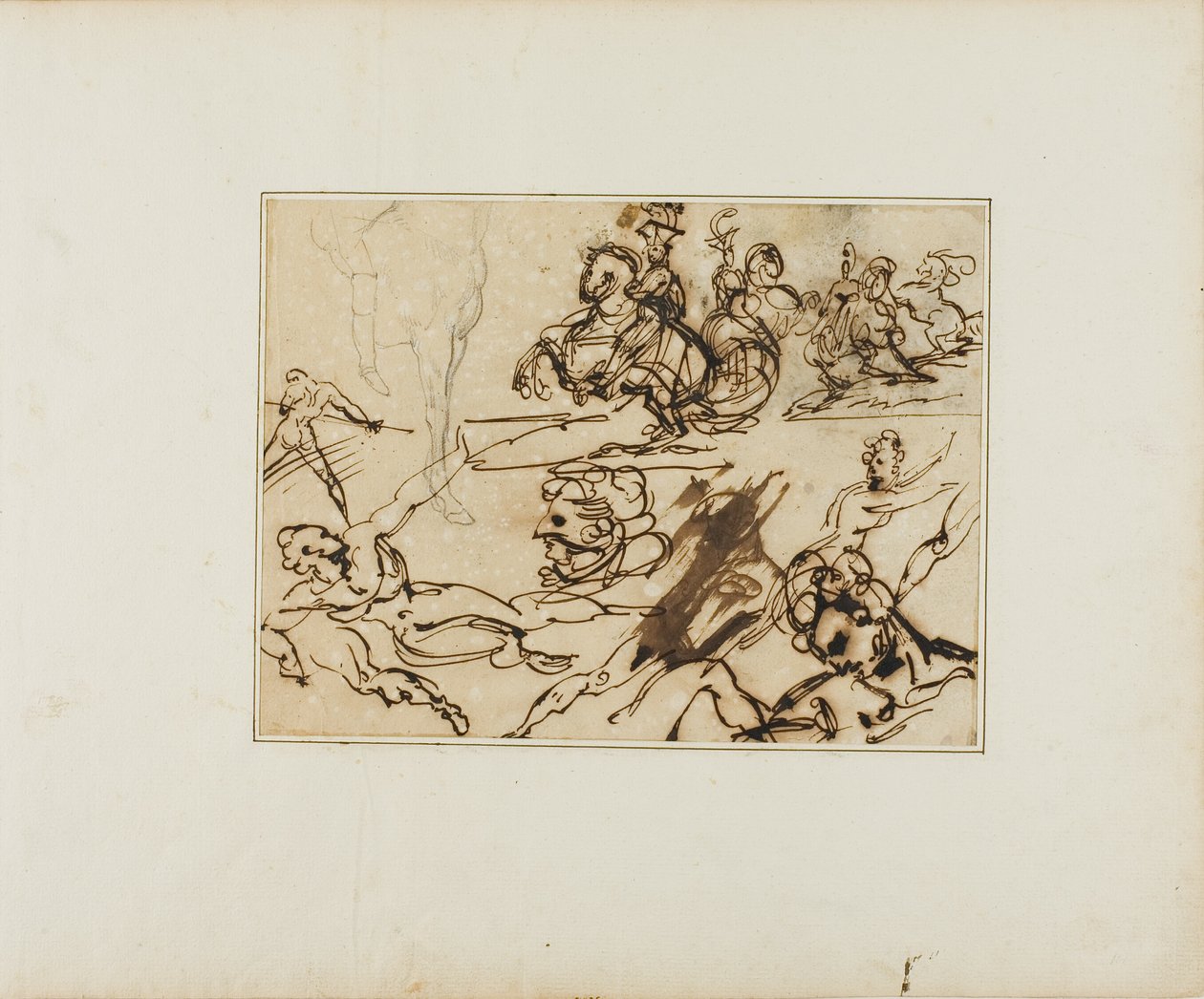 Ark med skitser: Lanser, kæmpende nøgenbilleder, andre motiver af Jean Louis André Théodore Géricault