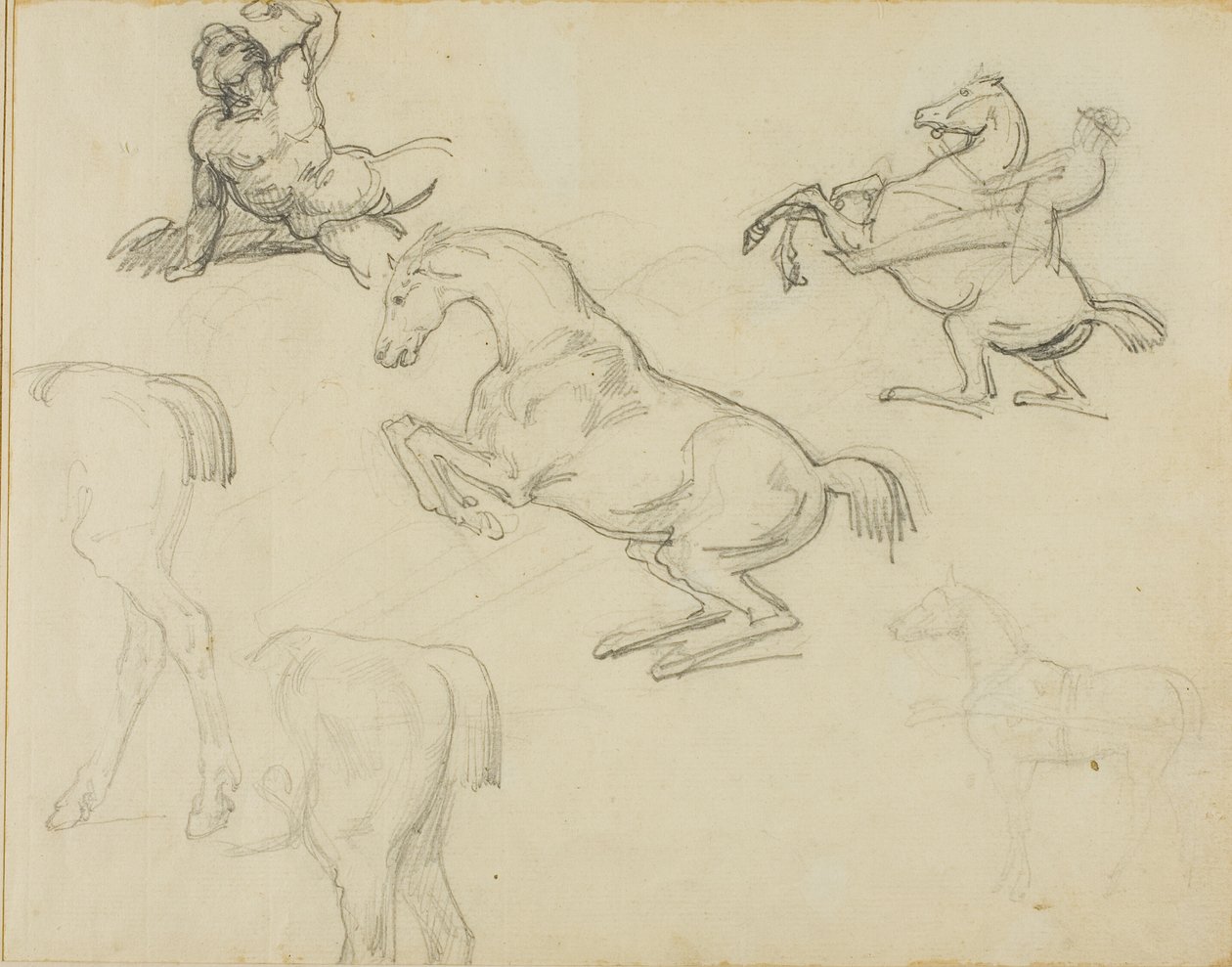 Skitser: Liggende nøgen, en rytter og forskellige heste af Jean Louis André Théodore Géricault
