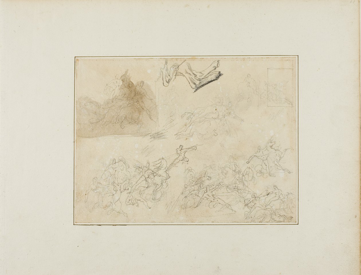 Skitser til et kavalerislag; bagbenene på en hund af Jean Louis André Théodore Géricault
