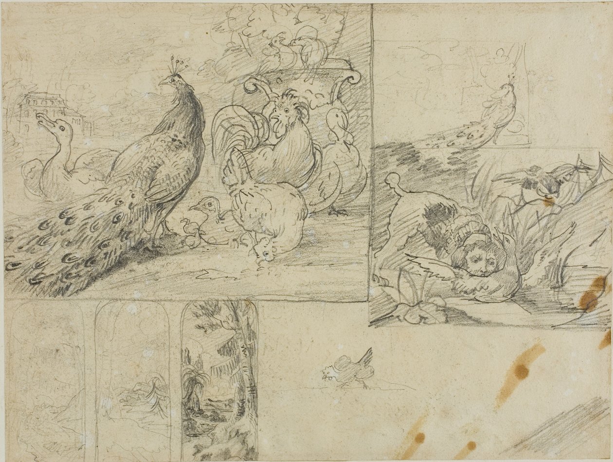 Skitser af dekorative landskabs- og dyrekompositioner af Jean Louis André Théodore Géricault
