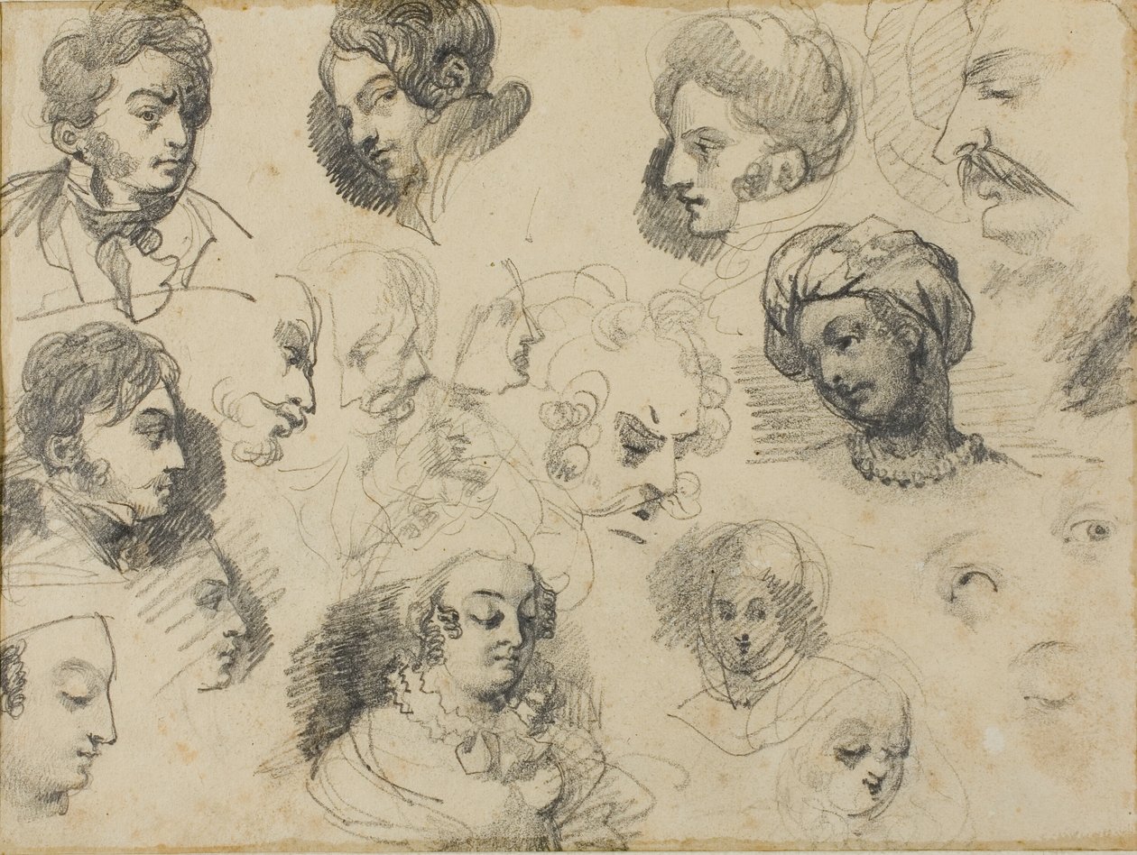 Skitser af hoveder af Jean Louis André Théodore Géricault