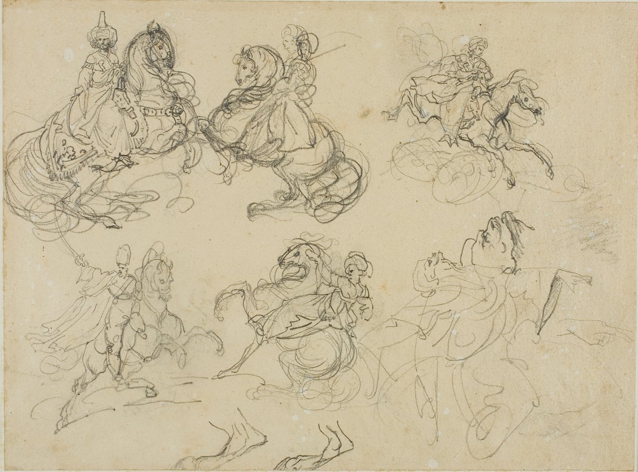 Skitser af orientalske ryttere af Jean Louis André Théodore Géricault