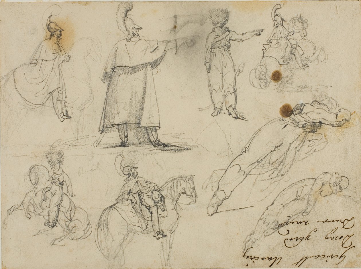 Skitser af soldater og heste af Jean Louis André Théodore Géricault