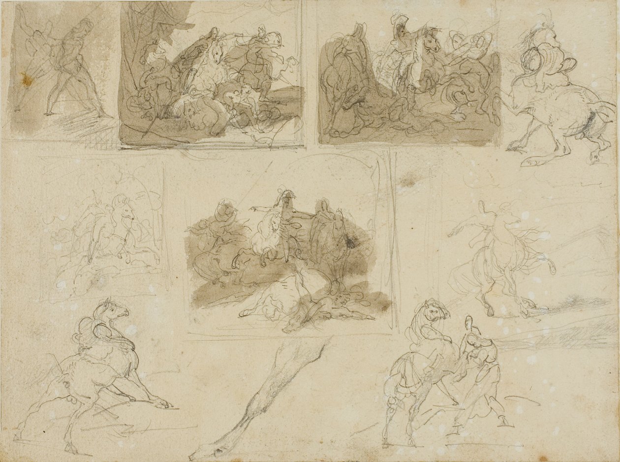 Skitser af et kavalerislag og studier af en trækhest af Jean Louis André Théodore Géricault