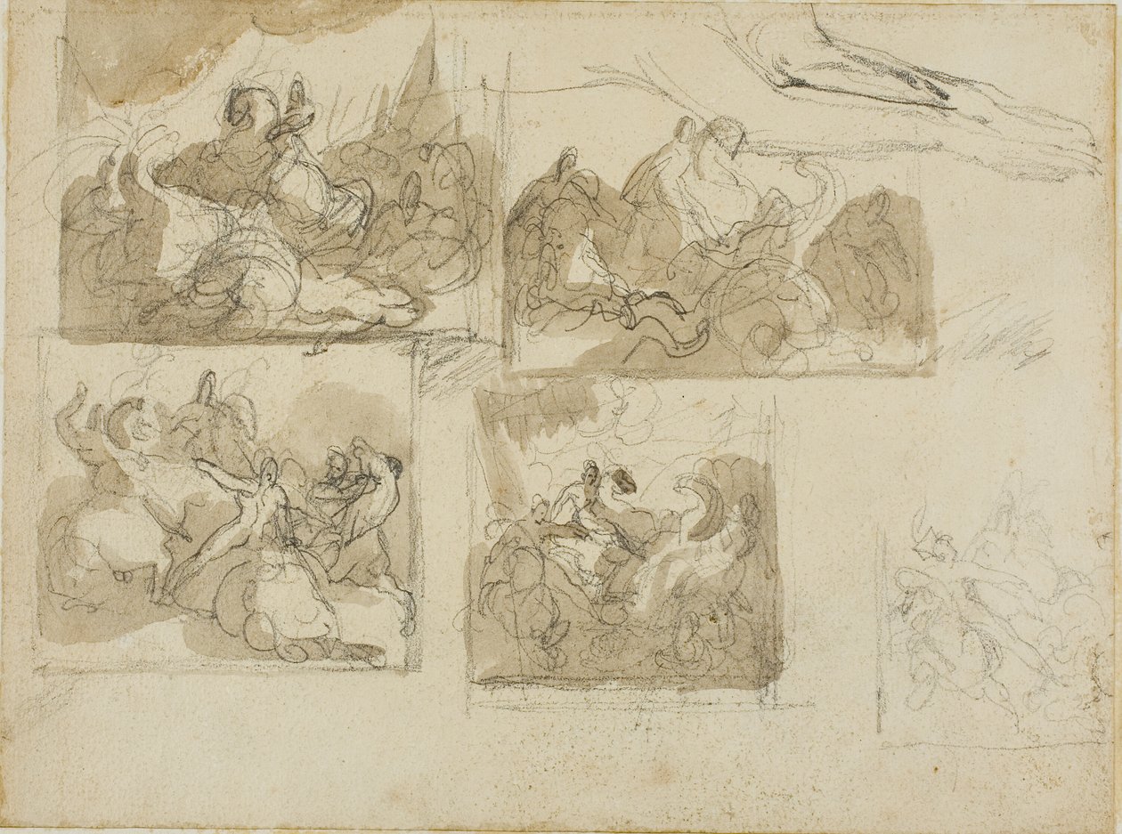 Skitser af et kavalerislag og en hunds forpoter af Jean Louis André Théodore Géricault