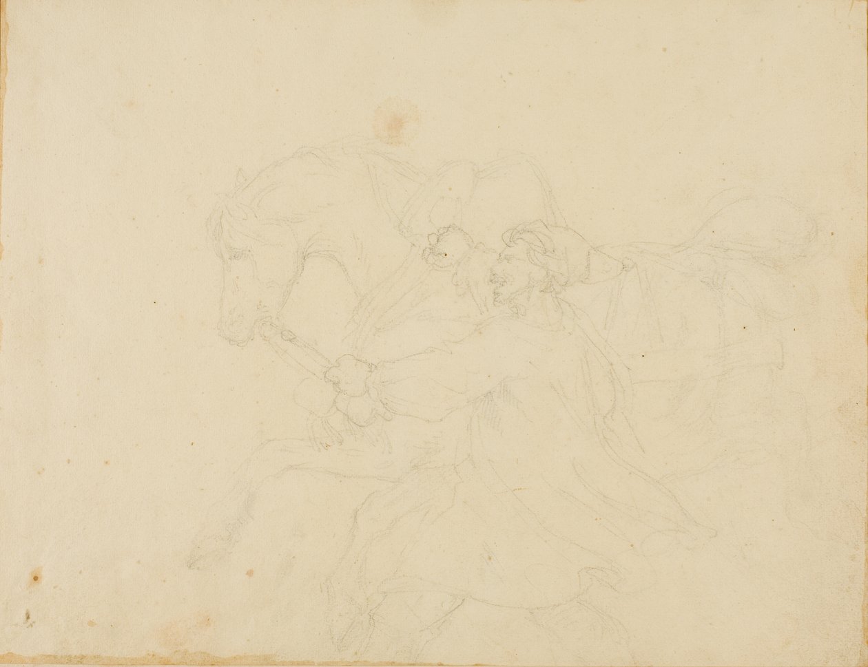 Stalddreng løber ved siden af en trækhest af Jean Louis André Théodore Géricault