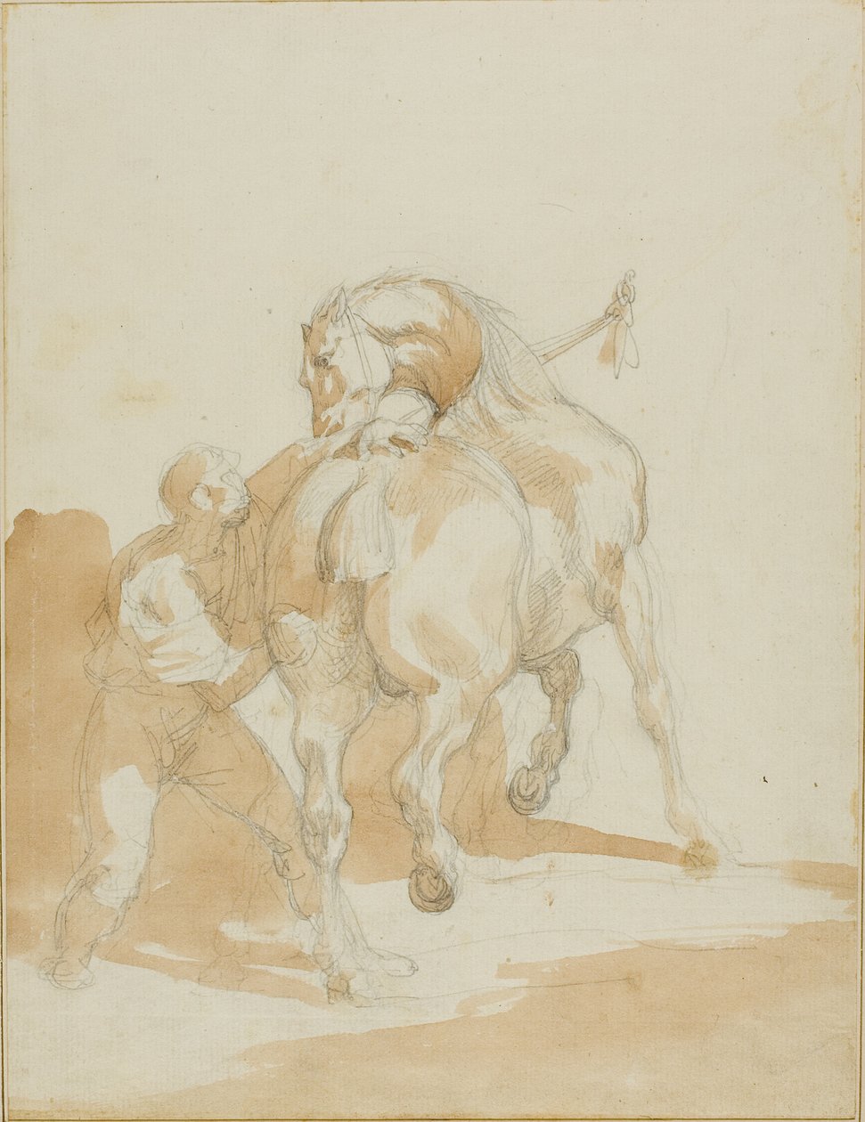 Stalddreng, der plejer en hest af Jean Louis André Théodore Géricault