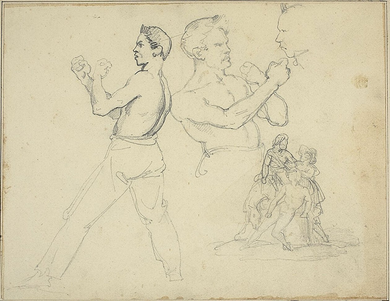 Studier af boksere og skitse af rytter med to figurer af Jean Louis André Théodore Géricault