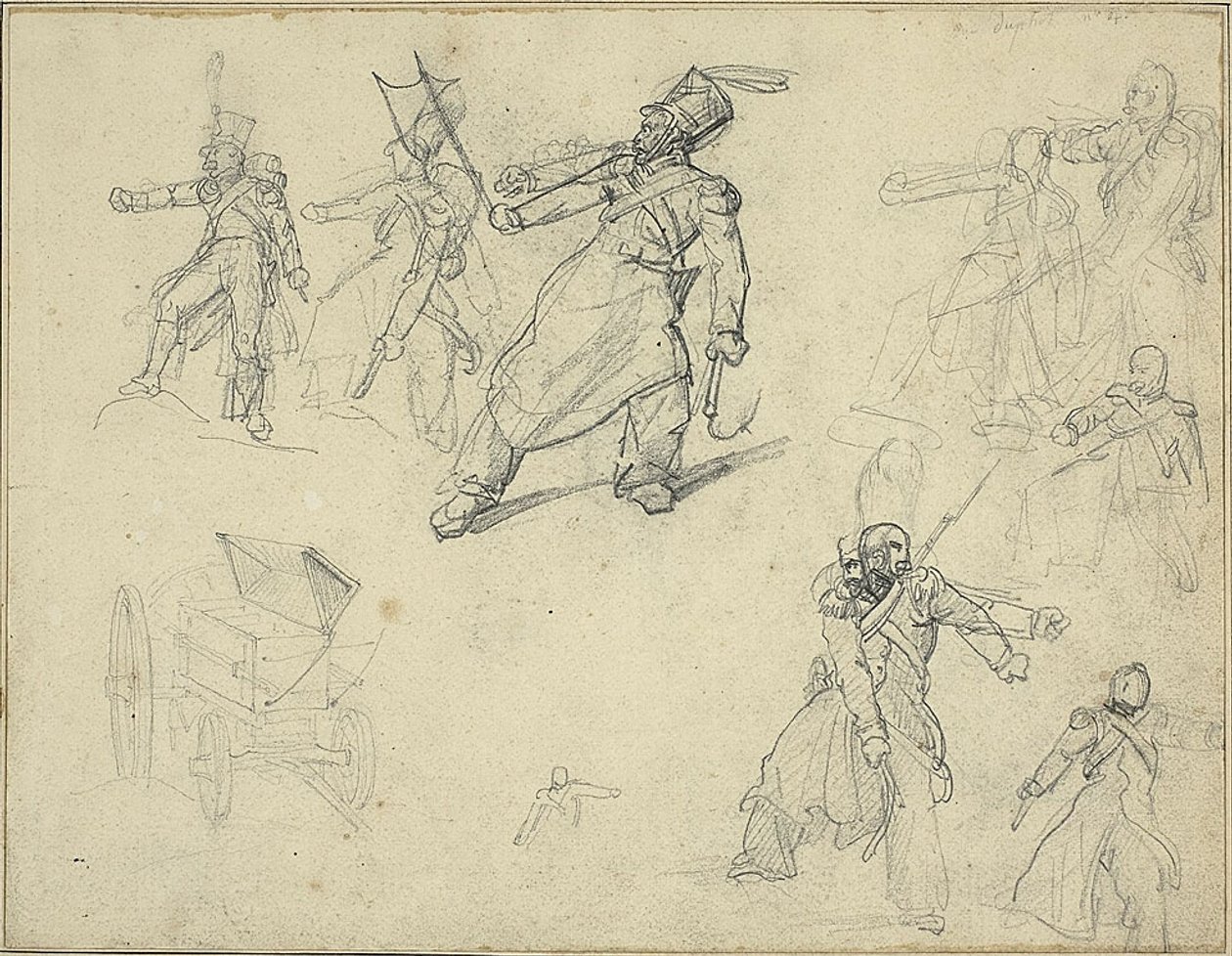 Studier af en grenadier og en ammunitionsvogn af Jean Louis André Théodore Géricault