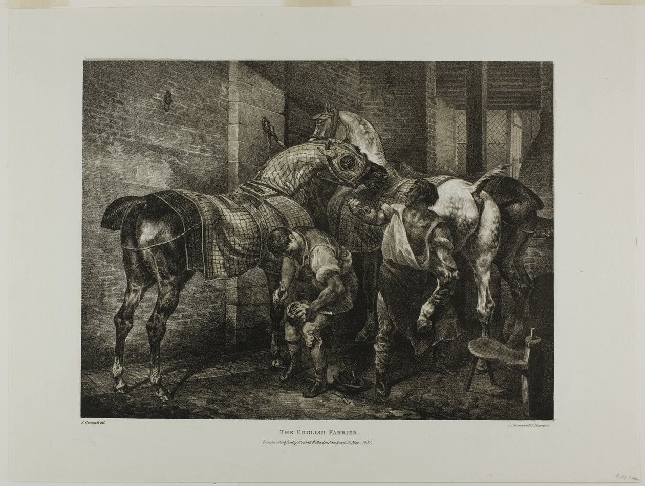 The English Farrier, plade 10 fra forskellige emner tegnet fra livet og på sten (The English Suite) af Jean Louis André Théodore Géricault