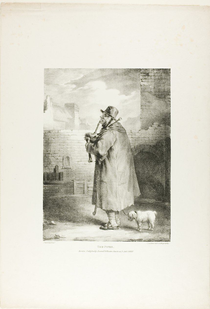 The Piper, planche 1 fra Various Subjects Drawn from Life on Stone af Jean Louis André Théodore Géricault