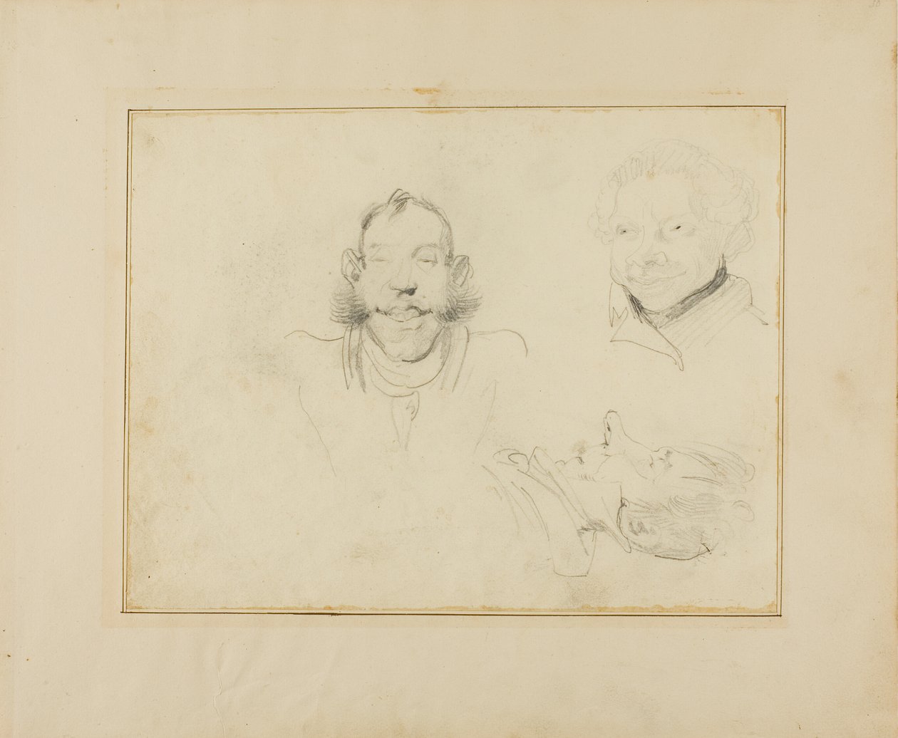 Tre karikaturer af hoveder af Jean Louis André Théodore Géricault