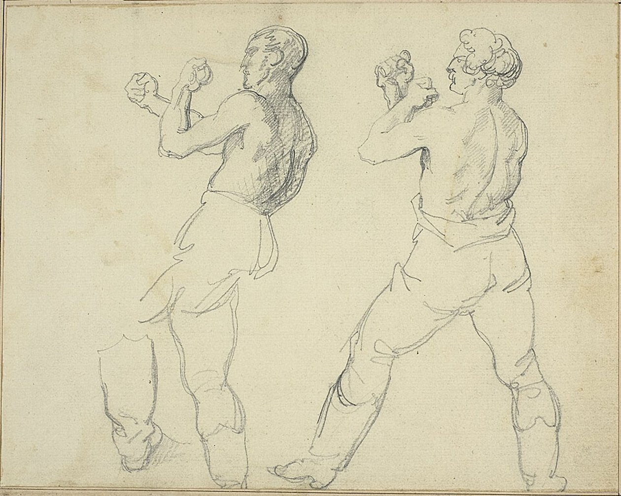 To boksere med front mod venstre af Jean Louis André Théodore Géricault