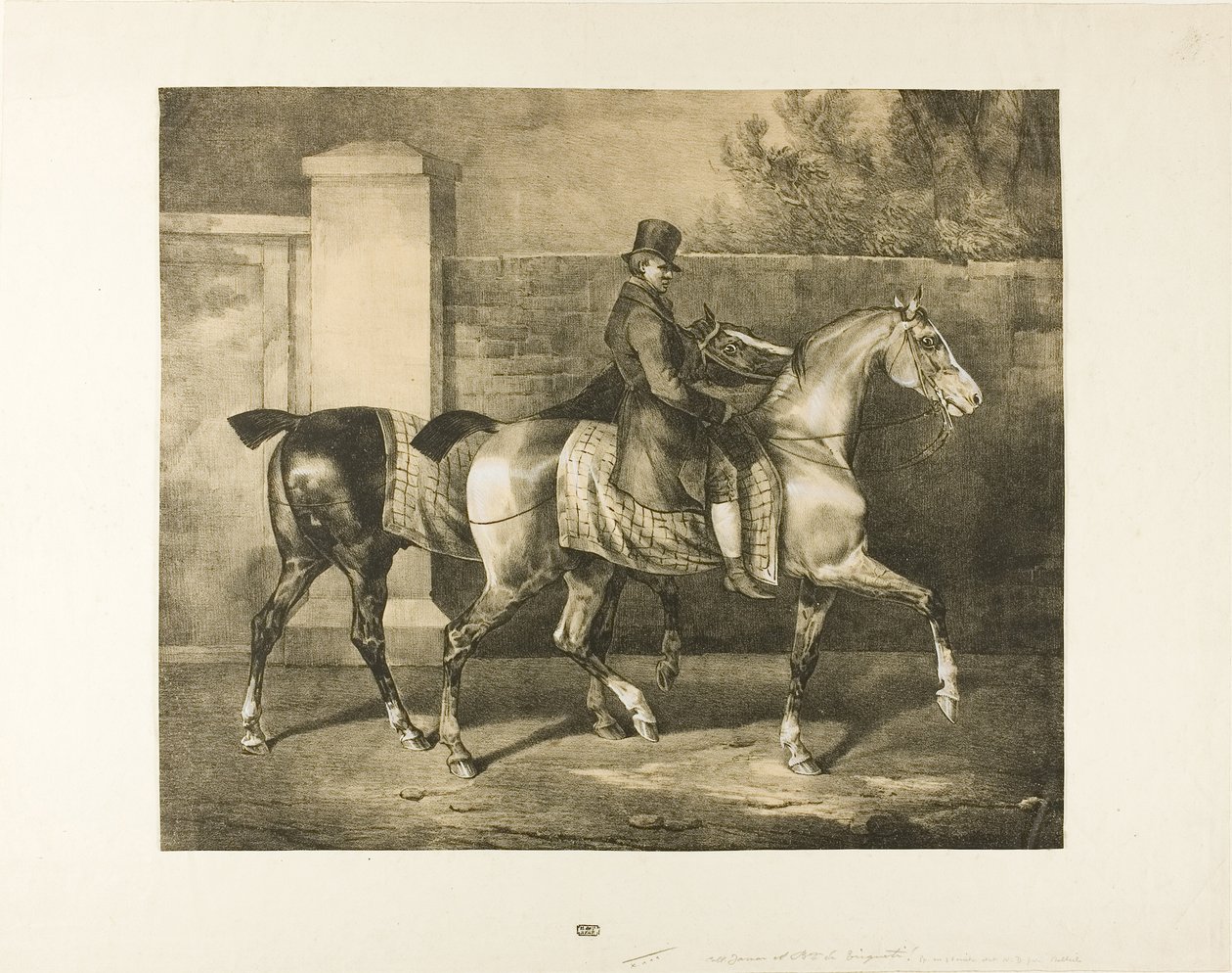 To heste ført af en jockey af Jean Louis André Théodore Géricault