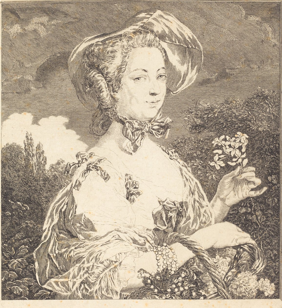 Marquise de Pompadour som en smuk jardiniere. af Jean Louis Anselin
