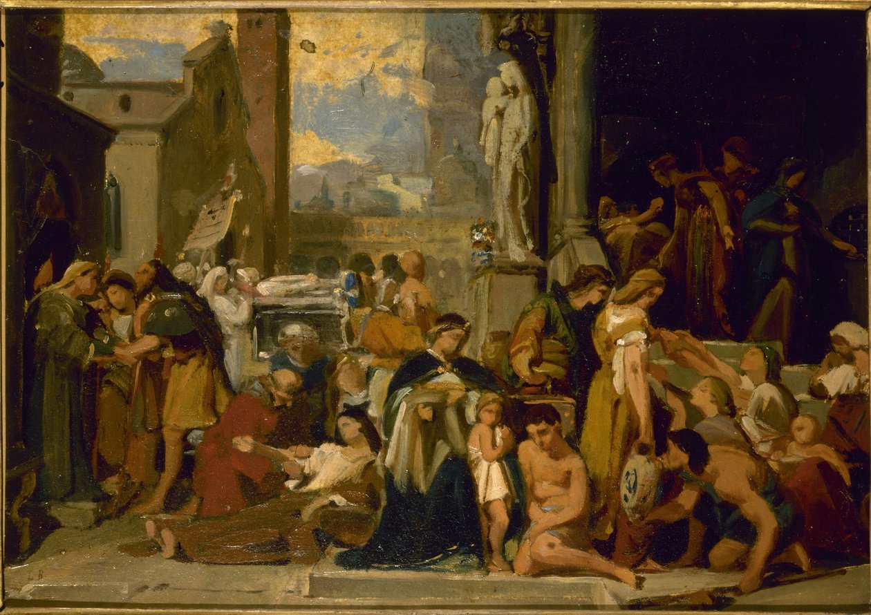 Skitse til Sankt Elisabeths Kirke: De syv barmhjertighedsgerninger, før 1848 (olie) af Jean Louis Bezard
