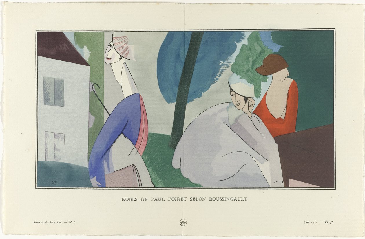 Gazette du Bon Ton, 1914 - Nr. 6, pl. 56: Robes de Paul Poiret ifølge Boussingault (titel på objekt) af Jean Louis Boussingault