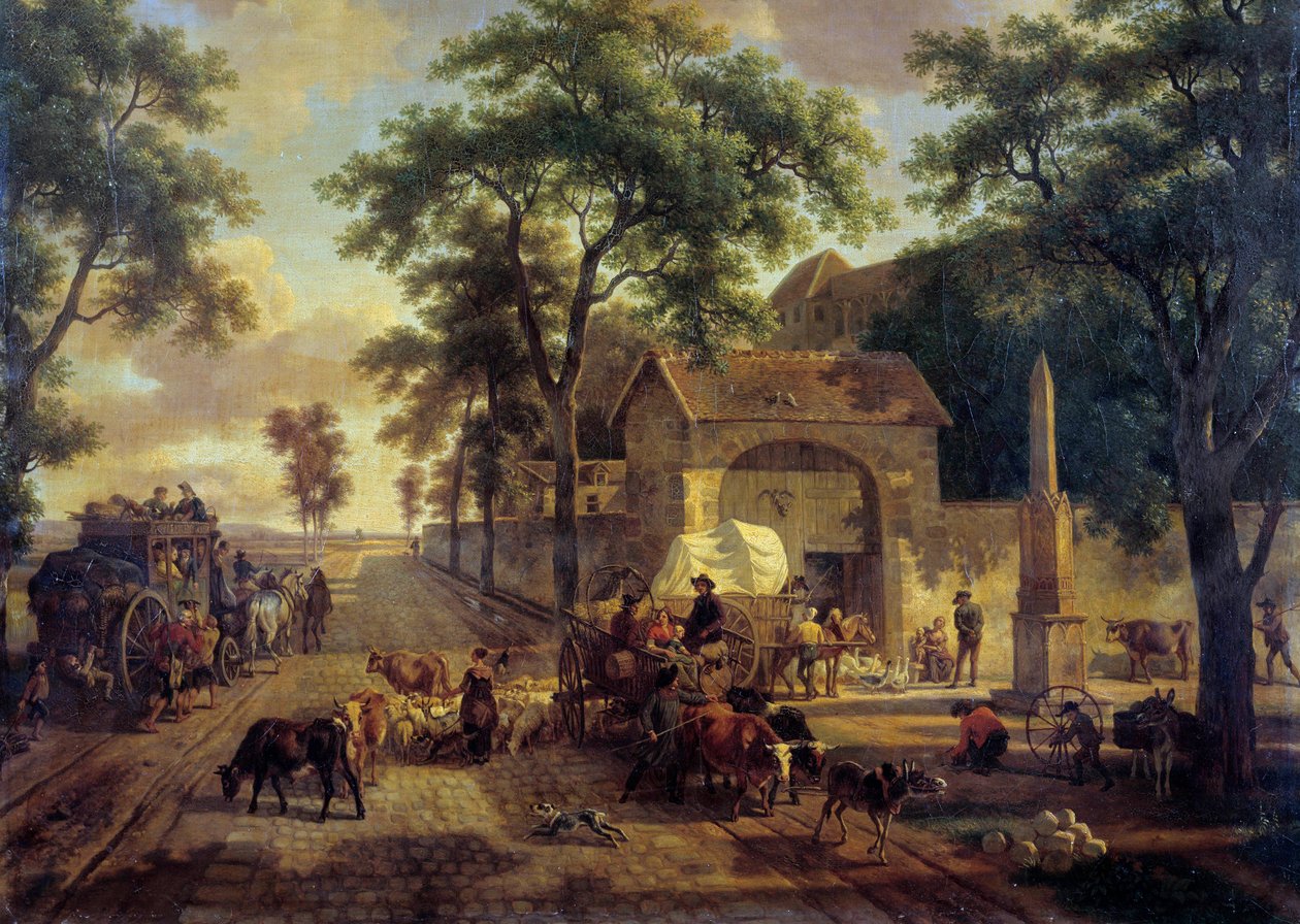 En landskabsvej med vogn af bønder, besætninger og hyrder. Maleri af Jean Louis Demarne (1744-1829) 1800-tallet. Svag. 0,5x0,61 m. af Jean Louis Demarne