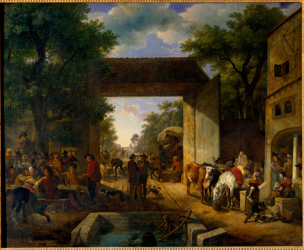 En messe ved døren til en kro Maleri af Jean Louis Demarne (1744-1829) 1800-tallet søn. 0,5x0,6 m af Jean Louis Demarne
