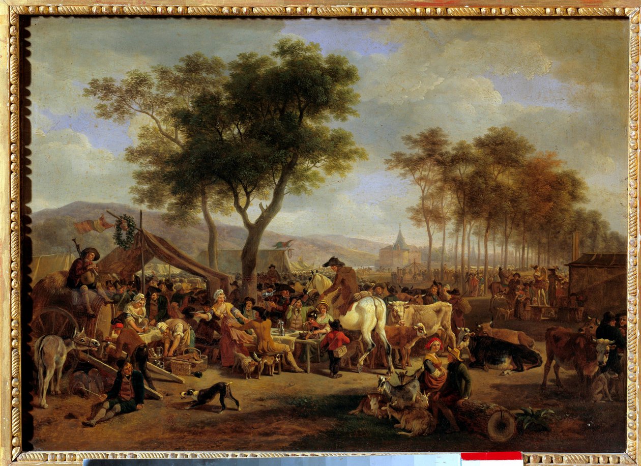 Messe ved indgangen til en landsby Scene med mad og handel på en landsbymesse. Maleri af Jean-Louis Demarne (1744-1829) søn. 036x0,5 m af Jean Louis Demarne