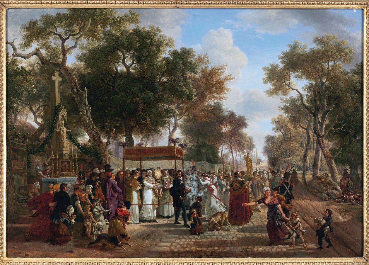 Corpus Christi processionen i en landsby - Corpus Christi processionen i en landsby, af Jean Louis Demarne (De Marne eller Demarnette) (ca. 1752-1829). Olie på træ. Mål: 48x67 cm. Privat samling af Jean Louis Demarne