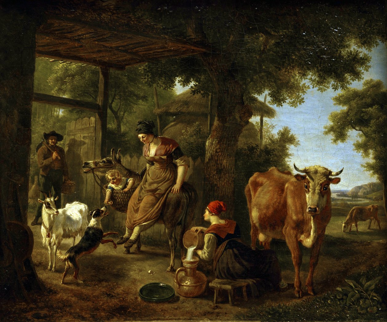På gården. En scene fra livet på landet af Demarne, Jean-Louis (Jean Louis de Marne ou de Marnette) (ca. 1752-1829). Olie på lærred, anden halvdel af det 18. århundrede, State A. Radishchev Art Museum, Saratov af Jean Louis Demarne