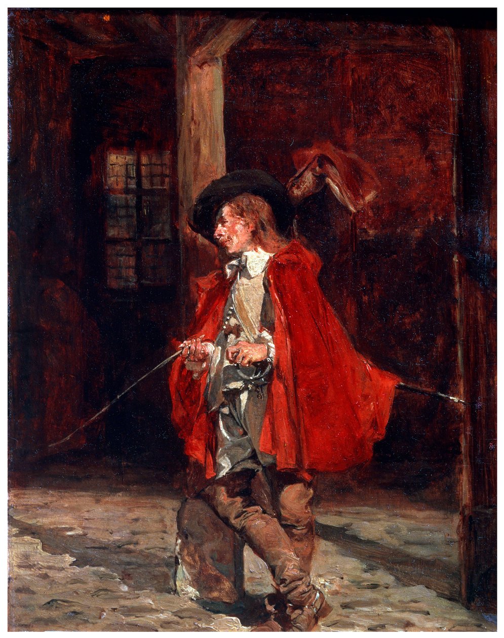 Bretteur Swordsman in a Red Cloak, 1800-tallet af Jean Louis Ernest Meissonier