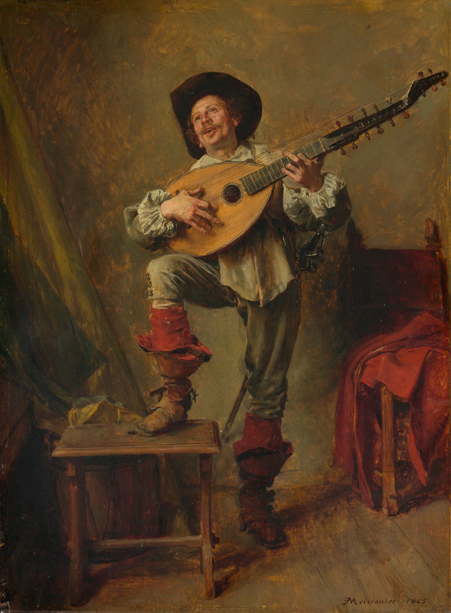 Soldat, der spiller Theorbo, 1865. af Jean Louis Ernest Meissonier