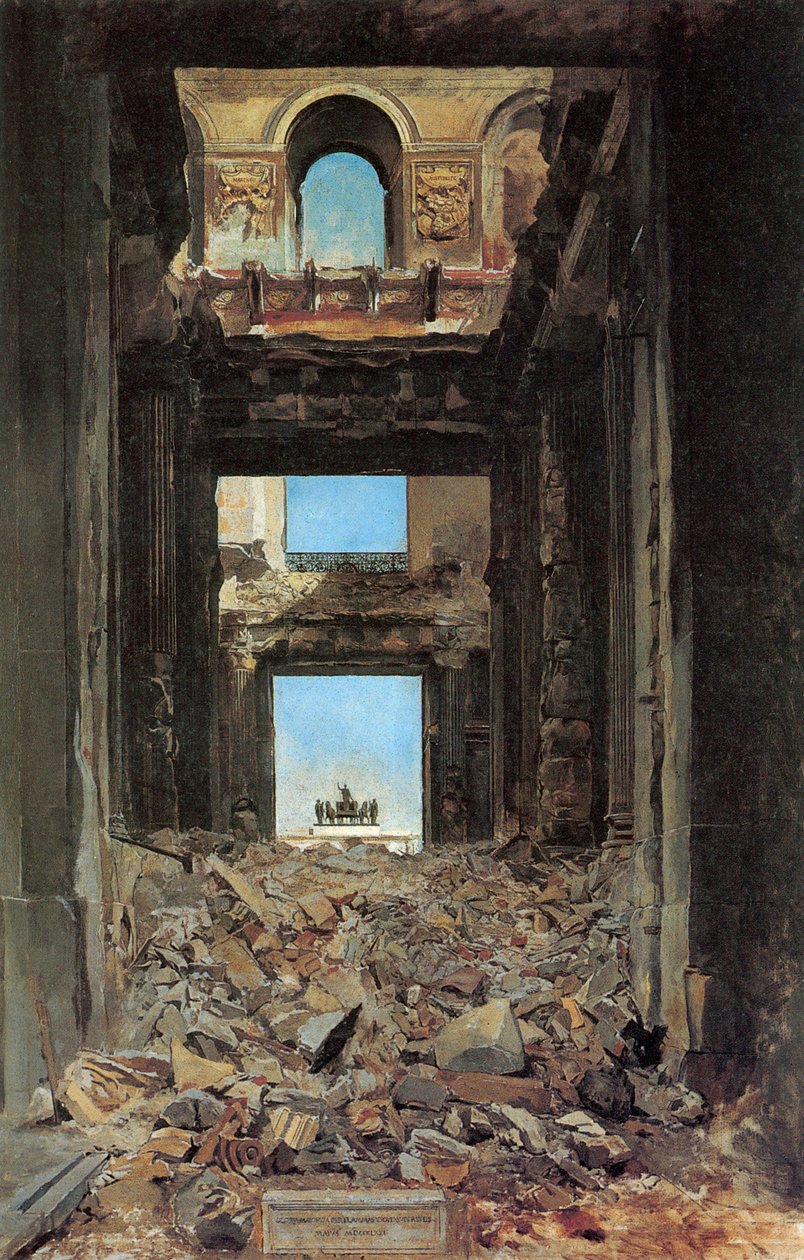 Ruinerne af Tuileries-paladset efter kommunen 1871, 1877. af Jean Louis Ernest Meissonier