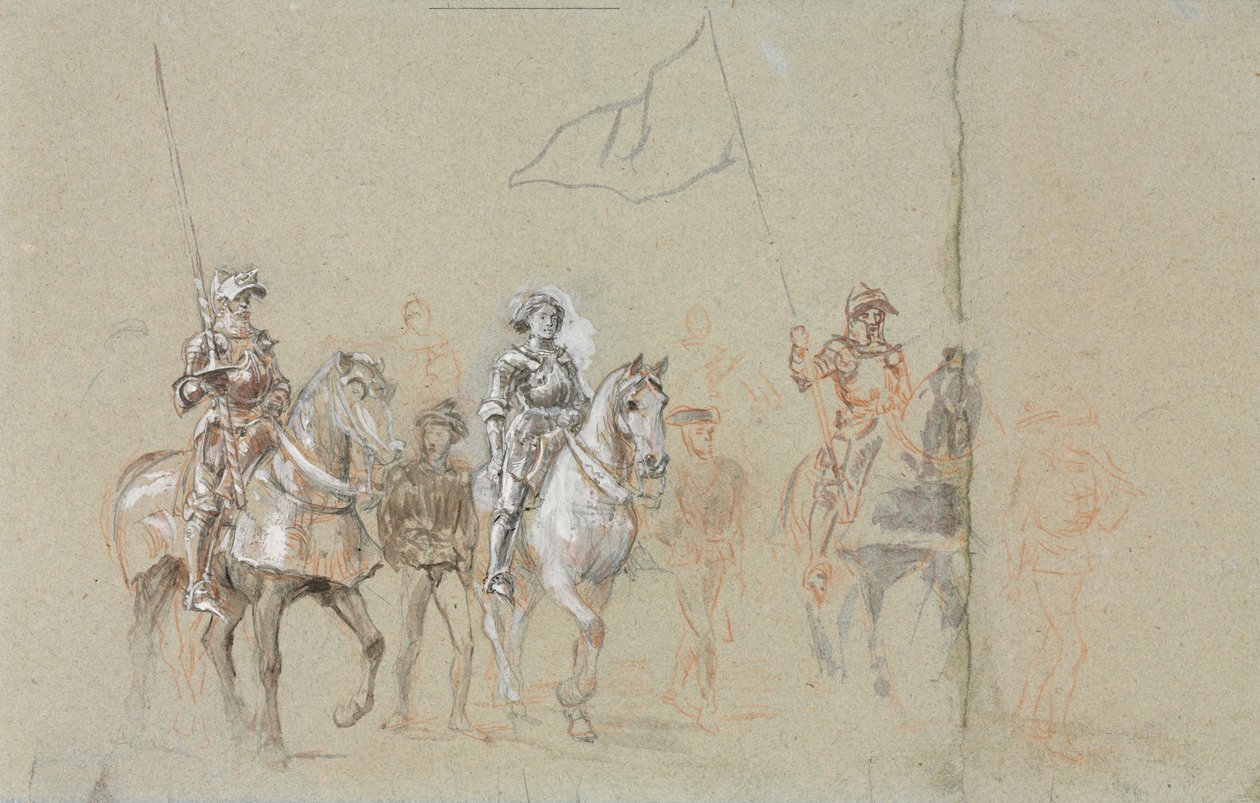 Joan of Arc, ca. 1889 (grafit, rødkridt, lakering og sort-hvid gouache) af Jean Louis Ernest Meissonnier