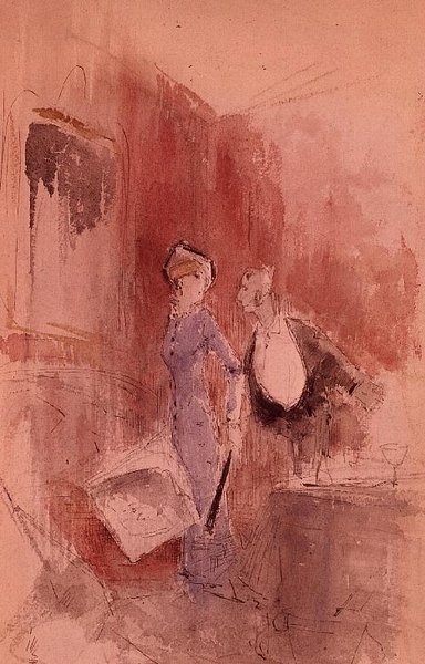 På restauranten (akvarel) af Jean Louis Forain