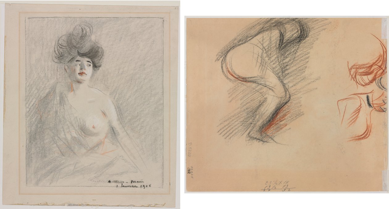 Courtesan (recto) figurskitser (verso) af Jean Louis Forain