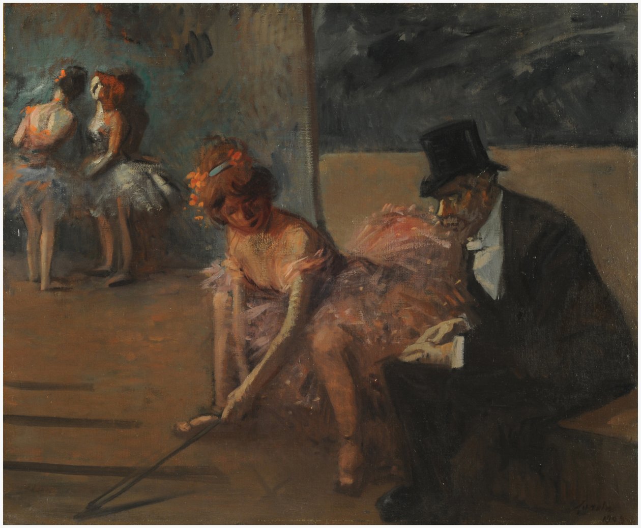 Danser med en beundrer bag scenen af Jean Louis Forain