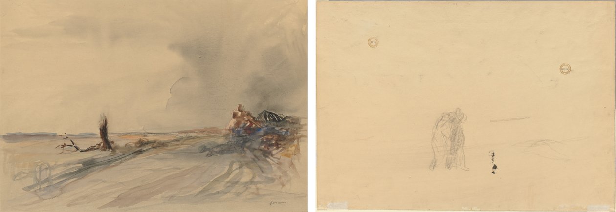 Ødelagt Land (recto); Figurer i et landskab (verso) af Jean Louis Forain