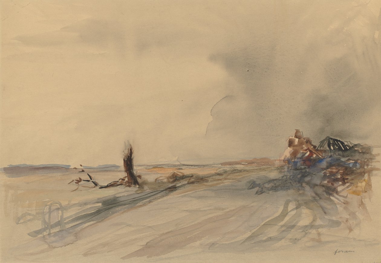 Ødelagt Land recto, Figurer i et Landskab verso, ca. 1919. af Jean Louis Forain
